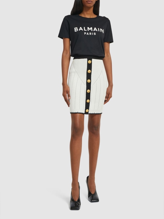 Balmain: 粘胶纤维针织迷笛铅笔裙 - 白色/黑色 - women_1 | Luisa Via Roma