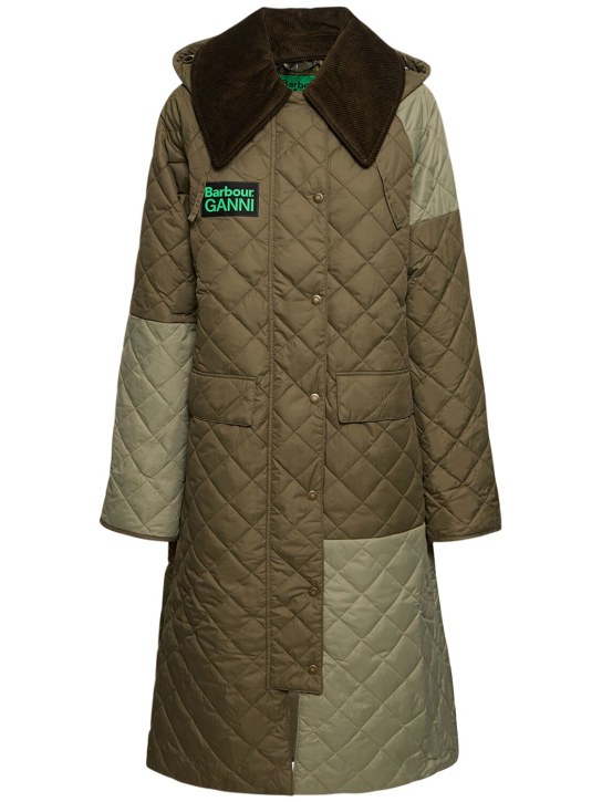 BARBOUR: Barbour x Ganni quilted Burghley jacket - Green - women_0 | Luisa Via Roma