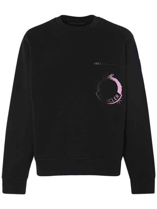 Moncler: CNY cotton blend crewneck sweatshirt - Siyah - men_0 | Luisa Via Roma