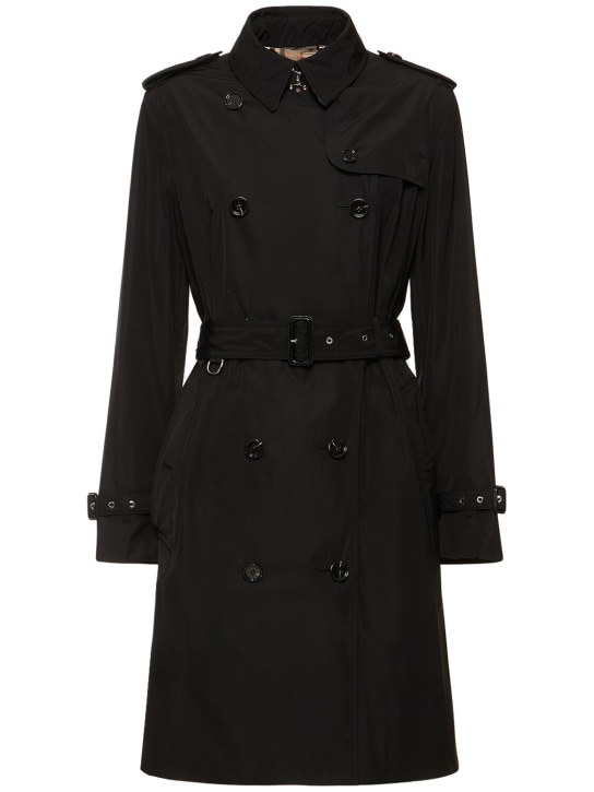 Burberry: Mid-length Kensington canvas trench coat - Black - women_0 | Luisa Via Roma