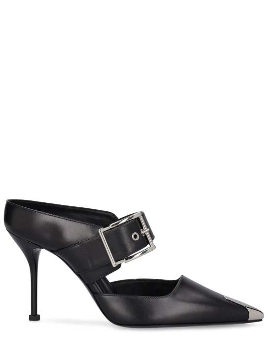 Alexander McQueen: 90mm Punk Buckle leather heels - Siyah - women_0 | Luisa Via Roma