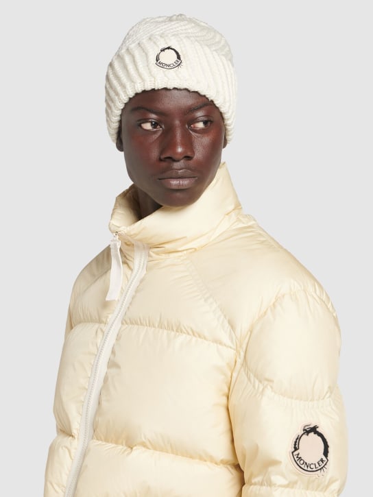 Moncler: CNY wool blend tricot beanie - White - men_1 | Luisa Via Roma