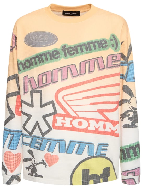 Homme+Femme: Moto 프린트 긴팔 써멀 티셔츠 - 옐로우 - men_0 | Luisa Via Roma