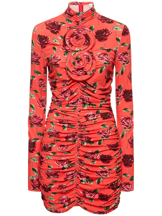 Magda Butrym: Printed ruched jersey mini dress w/roses - Multicolor - women_0 | Luisa Via Roma