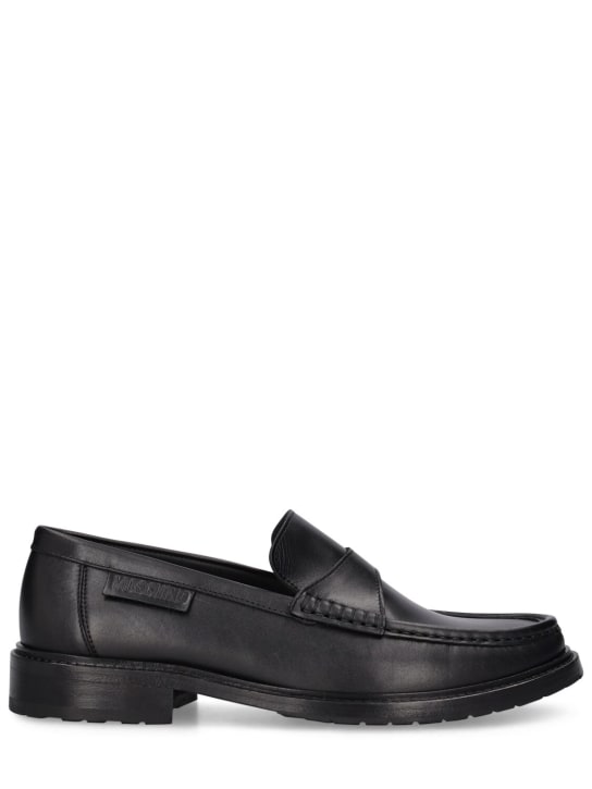 Moschino: Leather loafers - Siyah - men_0 | Luisa Via Roma