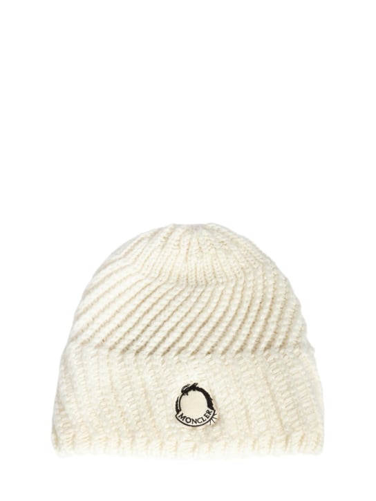Moncler: CNY wool blend tricot beanie - White - men_0 | Luisa Via Roma
