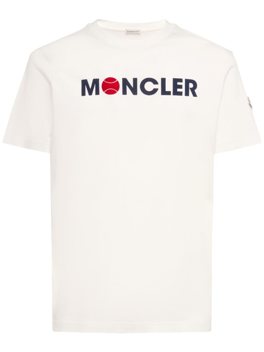 Moncler: Camiseta de jersey de algodón con logo - Blanco - men_0 | Luisa Via Roma