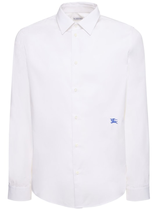 Burberry: Camicia in cotone con logo - Bianco - men_0 | Luisa Via Roma