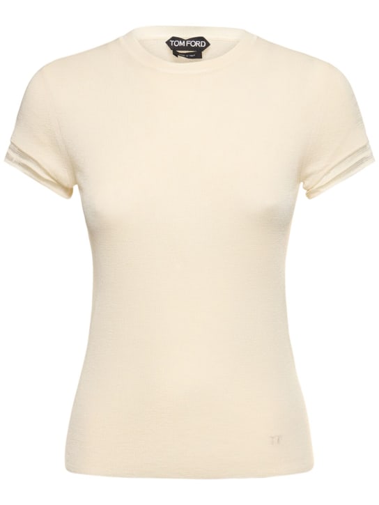 Tom Ford: Cashmere & silk knit short sleeve top - Ivory - women_0 | Luisa Via Roma
