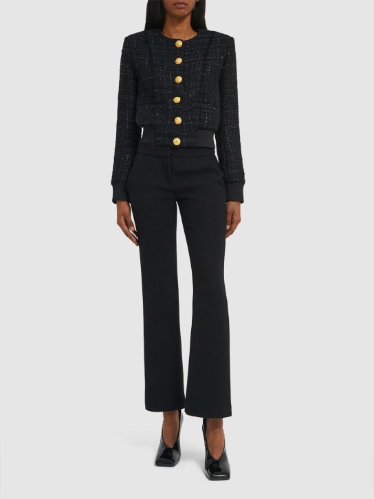 Balmain: Cotton blend tweed jacket - Black - women_1 | Luisa Via Roma