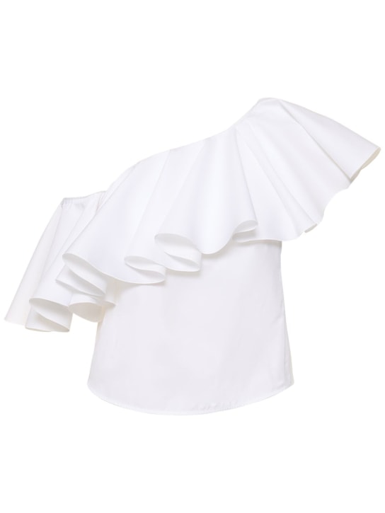 Giambattista Valli: Ruffled cotton poplin one shoulder top - Ivory - women_0 | Luisa Via Roma