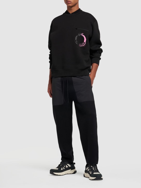 Moncler: CNY cotton blend crewneck sweatshirt - Black - men_1 | Luisa Via Roma