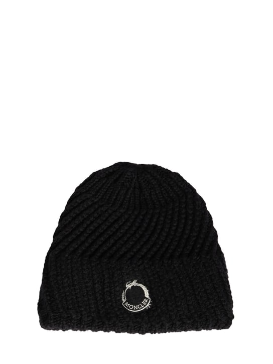 Moncler: CNY wool blend tricot beanie - Black - men_0 | Luisa Via Roma