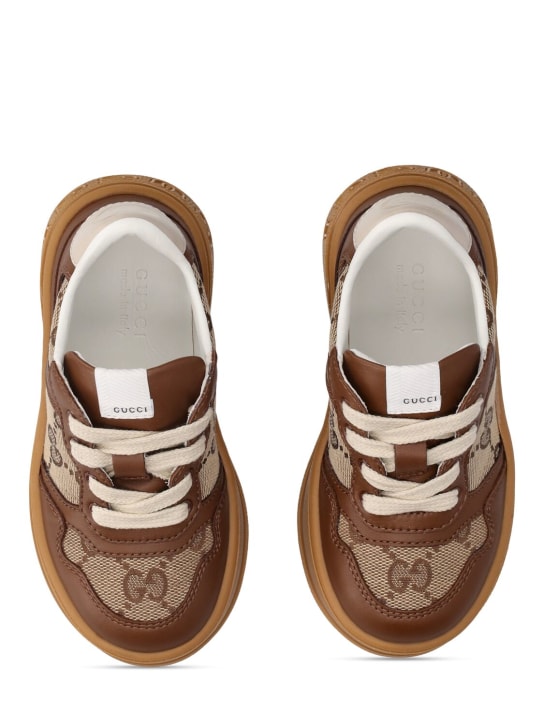 Gucci: Platform GG leather sneakers - Hazelnut/Ebony - kids-girls_1 | Luisa Via Roma