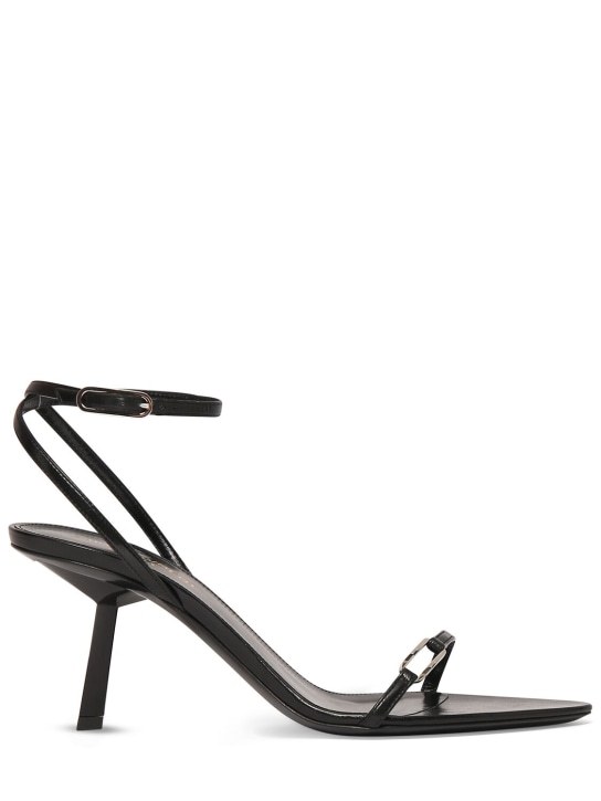 Saint Laurent: 75mm Kitty leather sandals - Siyah - women_0 | Luisa Via Roma