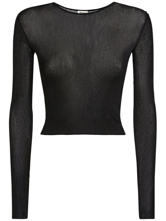 Saint Laurent: 精细粘胶纤维短款上衣 - 黑色 - women_0 | Luisa Via Roma