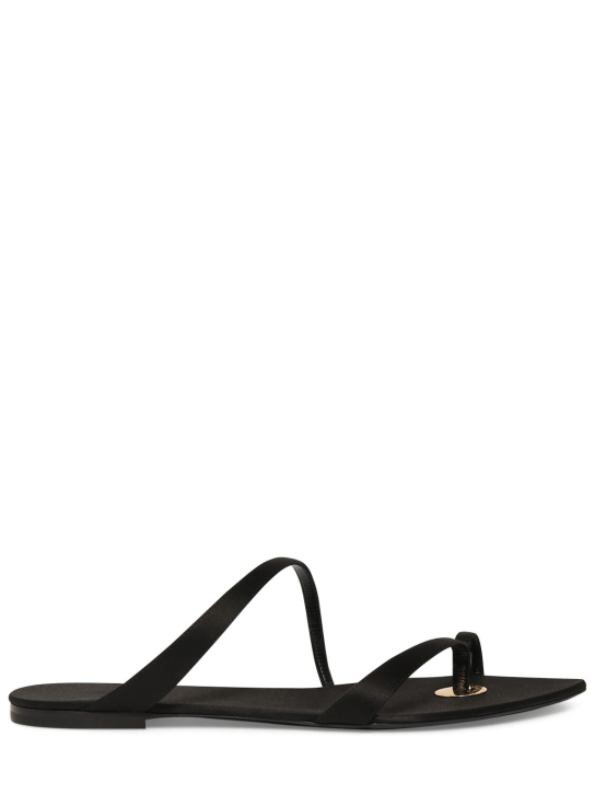 Saint Laurent: 5毫米Tanger绉纱绸缎平底凉鞋 - 黑色 - women_0 | Luisa Via Roma