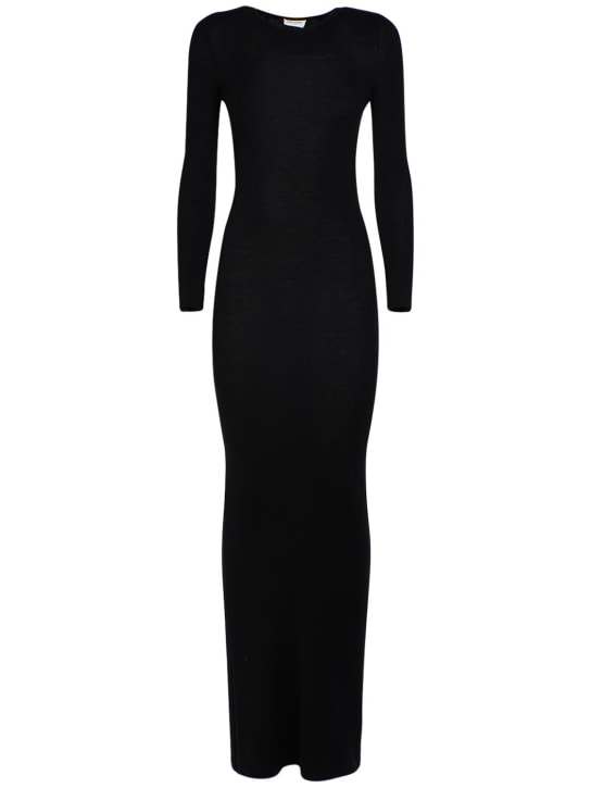 Saint Laurent: Wool blend long backless dress - Black - women_0 | Luisa Via Roma