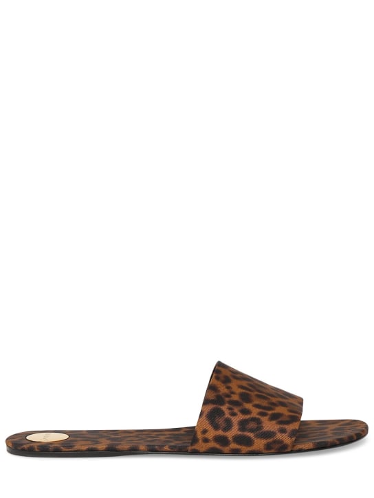 Saint Laurent: 5mm Carlyle rayon flat mule sandals - Kahverengi/Siyah - women_0 | Luisa Via Roma