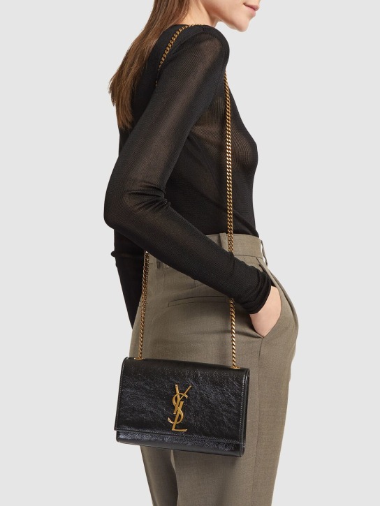 Saint Laurent: Petit sac porté épaule en cuir Kate - Noir - women_1 | Luisa Via Roma
