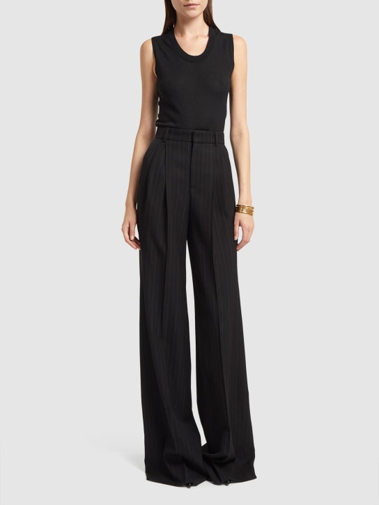 Saint Laurent: Wool blend pants - Black/Grey - women_1 | Luisa Via Roma
