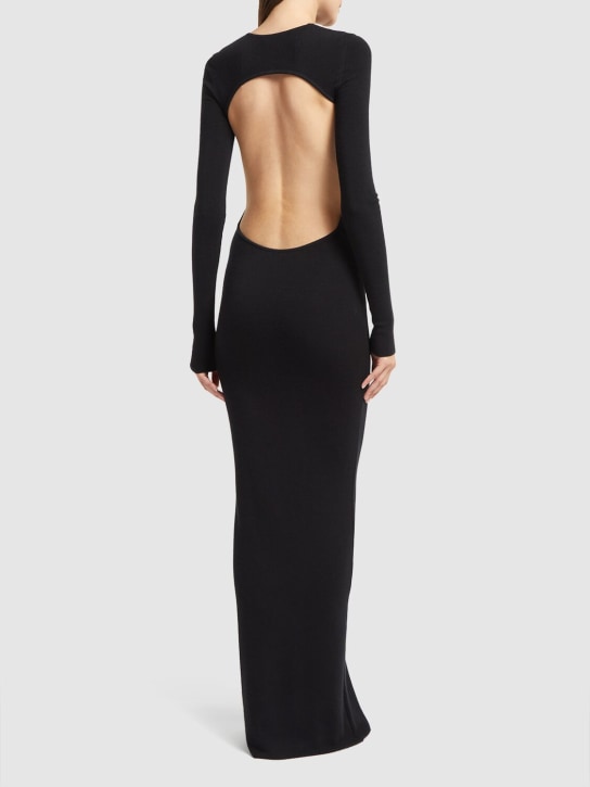 Saint Laurent: Wool blend long backless dress - Black - women_1 | Luisa Via Roma