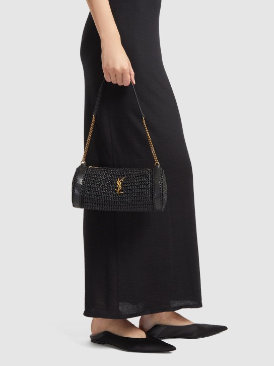 Saint Laurent: Small Cassandre raffia shoulder bag - Black - women_1 | Luisa Via Roma