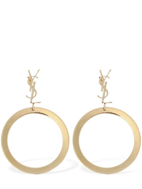 Saint Laurent: Brass hoop earrings - Altın Rengi - women_0 | Luisa Via Roma