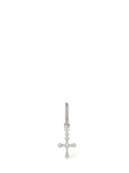 Dolce&Gabbana: Mono boucle d'oreille croix sertie de cristaux - Argent/Cristal - women_0 | Luisa Via Roma