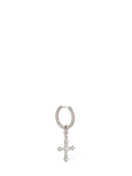 Dolce&Gabbana: Pendiente individual con cruz con cristales - Plata - men_1 | Luisa Via Roma