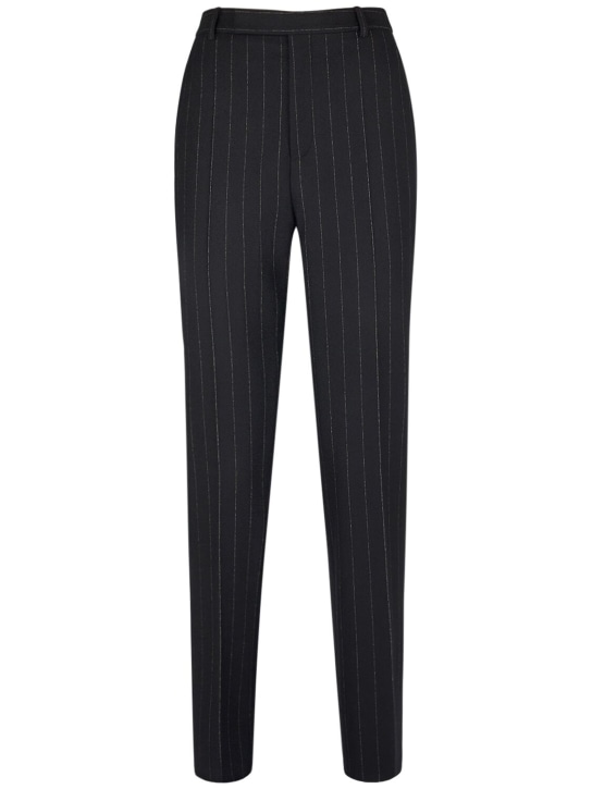 Saint Laurent: High waist striped wool pants - Black - men_0 | Luisa Via Roma