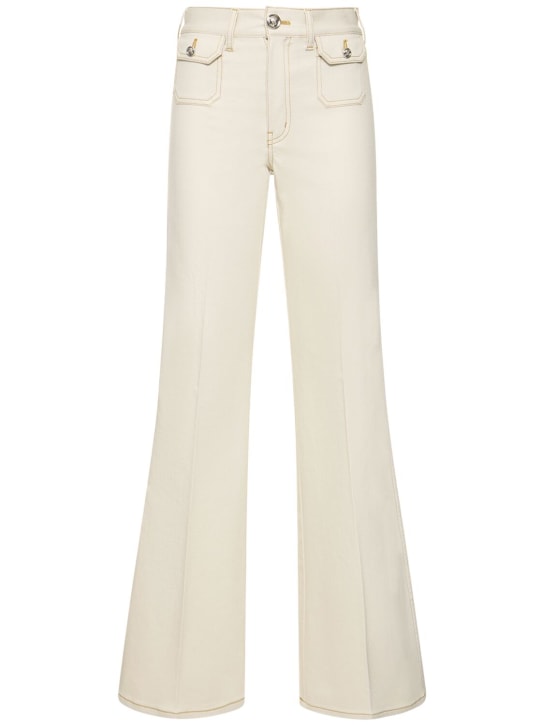 Giambattista Valli: Cotton denim high waisted wide jeans - Ivory - women_0 | Luisa Via Roma