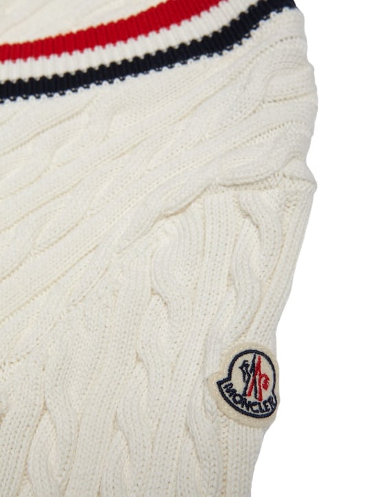 Moncler: Cotton knit v-neck sweater - White - kids-boys_1 | Luisa Via Roma