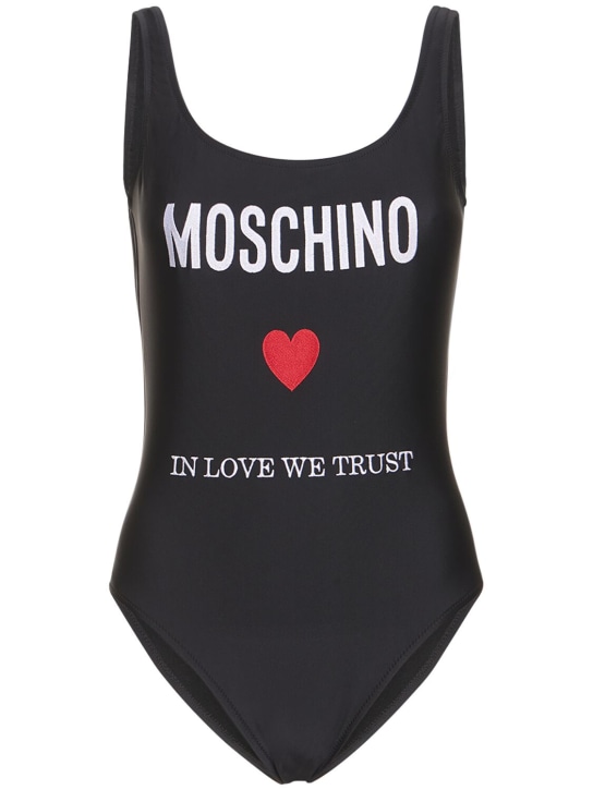 Moschino: Logo Lycra one piece swimsuit - Siyah - women_0 | Luisa Via Roma