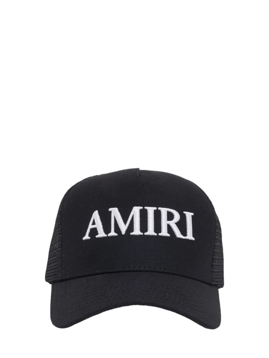 Amiri: Cappello trucker in tela di cotone con logo - Nero/Bianco - men_0 | Luisa Via Roma