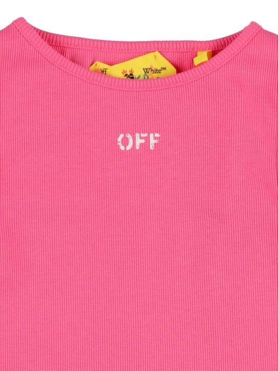 Off-White: Geripptes Tanktop aus Baumwollmischung „Off Stamp“ - Fuchsie - kids-girls_1 | Luisa Via Roma