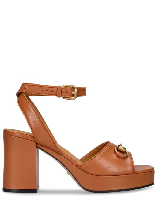 Gucci: 60毫米Horsebit皮革凉鞋 - 棕色 - women_0 | Luisa Via Roma