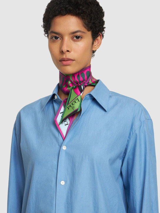 Pucci: Printed silk twill scarf - Green/Fuchsia - women_1 | Luisa Via Roma