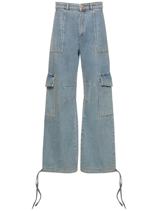 Moschino: Jeans cargo de denim de algodón - Azul Claro - women_0 | Luisa Via Roma