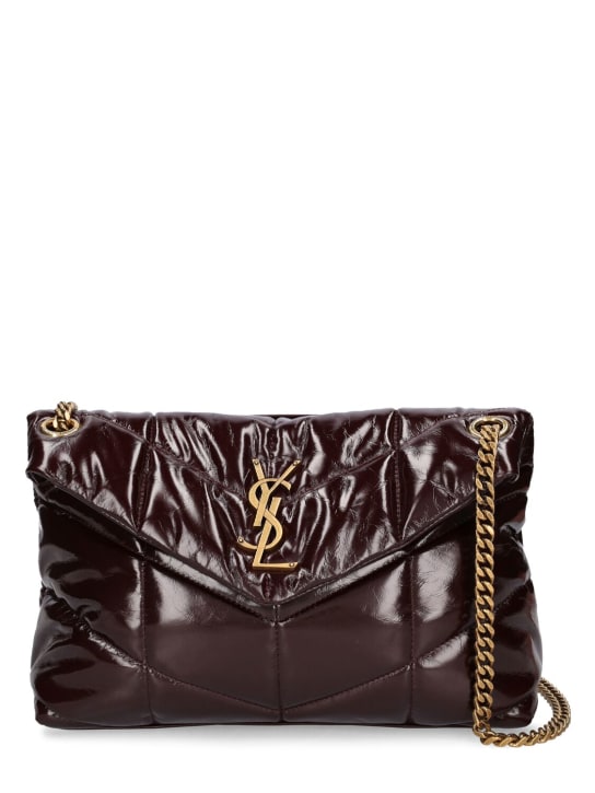 Saint Laurent: Small Puffer leather shoulder bag - Barolo Red - women_0 | Luisa Via Roma