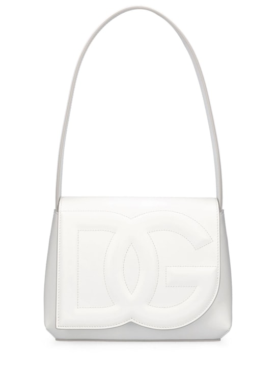 Dolce&Gabbana: Bolso de hombro de piel con logo - Optic White - women_0 | Luisa Via Roma