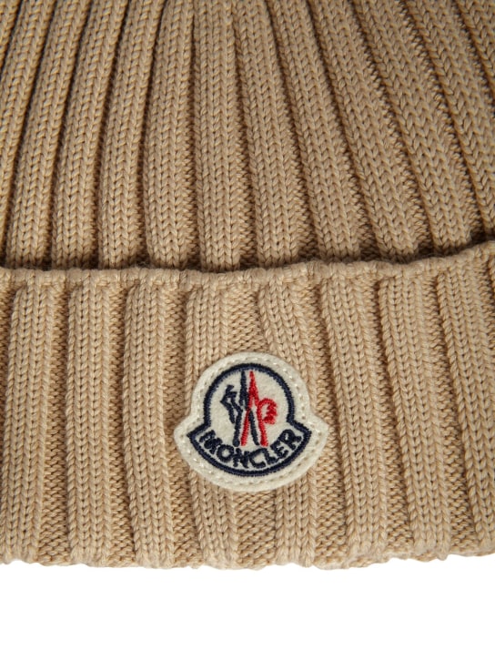Moncler: Cotton knit beanie hat with ears - Beige - kids-boys_1 | Luisa Via Roma
