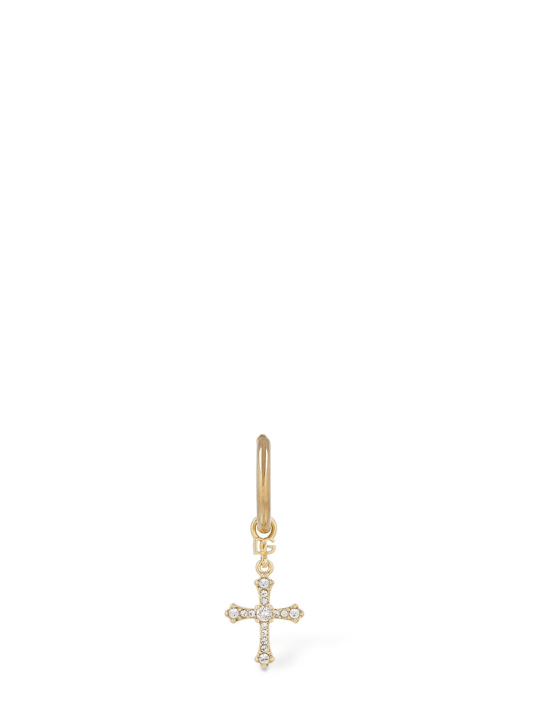 Dolce&Gabbana: Mono boucle d'oreille croix sertie de cristaux - Or/Cristal - men_0 | Luisa Via Roma