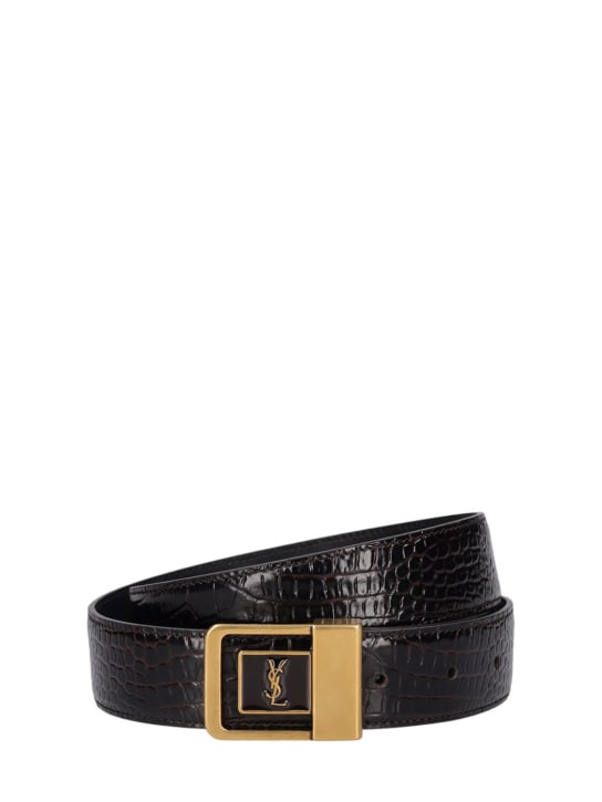 Saint Laurent: 30mm Boucle La 66 embossed leather belt - Fondente - women_0 | Luisa Via Roma