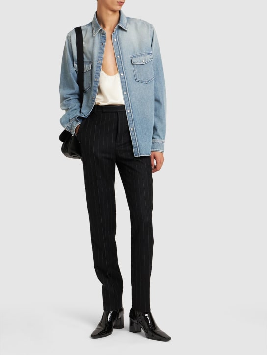 Saint Laurent: 大廓型棉质牛仔衬衫 - 浅蓝色 - men_1 | Luisa Via Roma