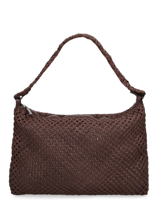 St. Agni: Macramé woven leather shoulder bag - Chocolate - women_0 | Luisa Via Roma