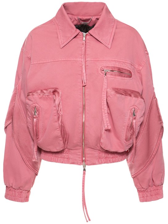 Blumarine: Cotton denim cargo bomber jacket - Pink - women_0 | Luisa Via Roma