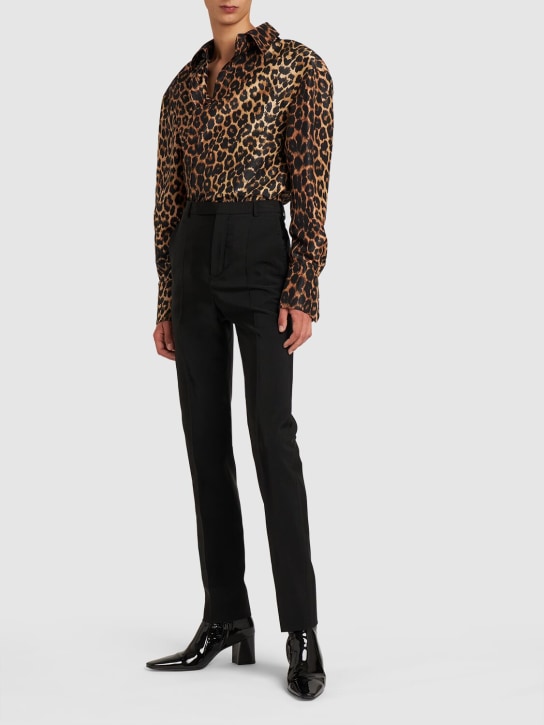 Saint Laurent: Camicia in seta leopard - Marrone/Multi - men_1 | Luisa Via Roma