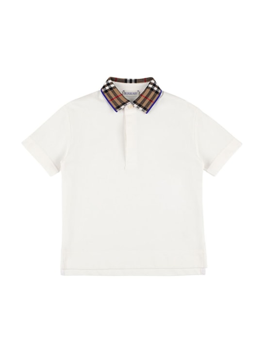 Burberry: Cotton piqué polo shirt w/ Check collar - White - kids-boys_0 | Luisa Via Roma