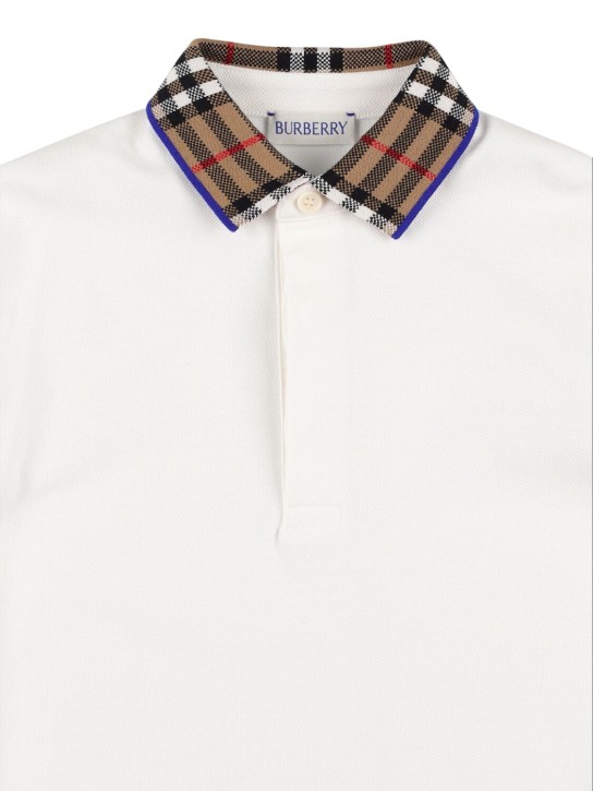Burberry: Cotton piqué polo shirt w/ Check collar - White - kids-boys_1 | Luisa Via Roma
